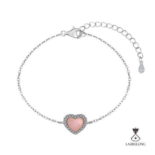 S925 Sterling Silver Love Pink Agate Bracelet