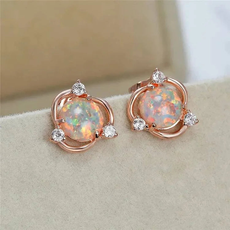 Opal Small Round White Zircon Stud Earrings
