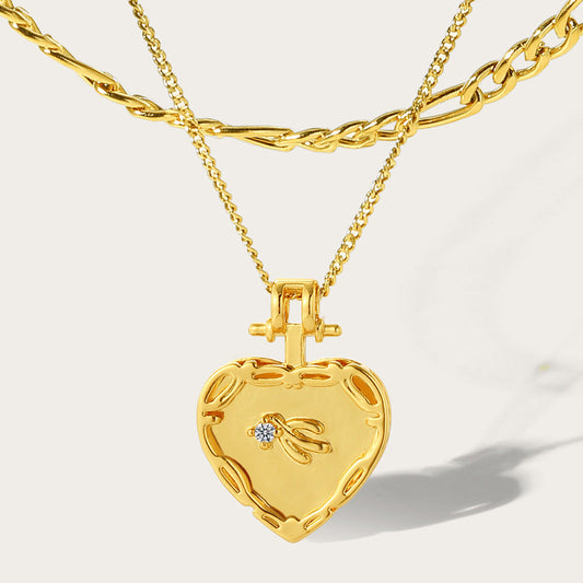 Golden Heart Shape Flower Totem Pendant Necklace