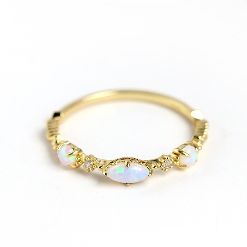 S925 Silver Plated 14K Gold Opal Zircon Ring for Women