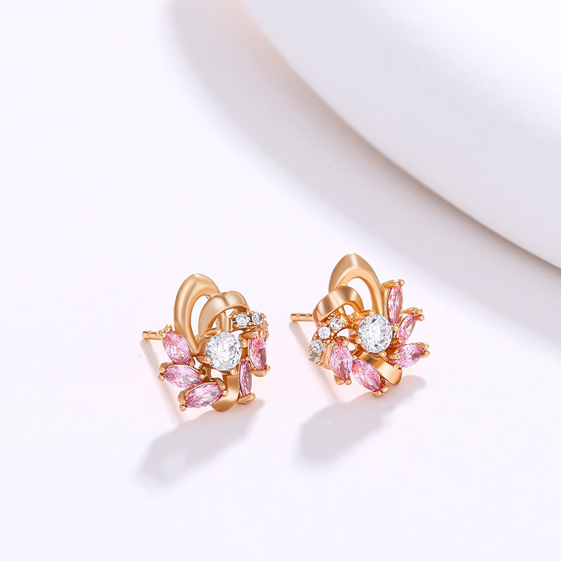 Exquisite Colored Zircon Flower Stud Earrings for Women