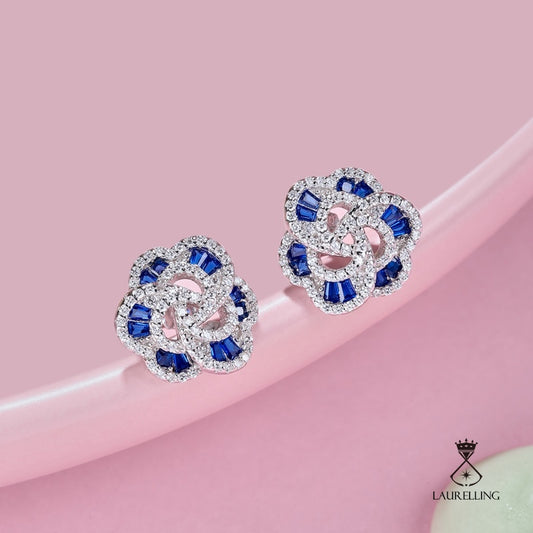 S925 Sterling Silver Blue Zircon Flower Earrings