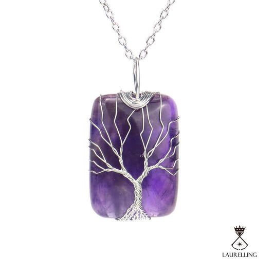 Hand Wound Crystal Cuboid Tree of Life Pendant Necklace