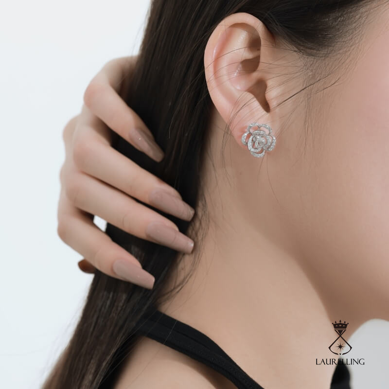 S925 Silver Flower Design Hollow Stud Earrings