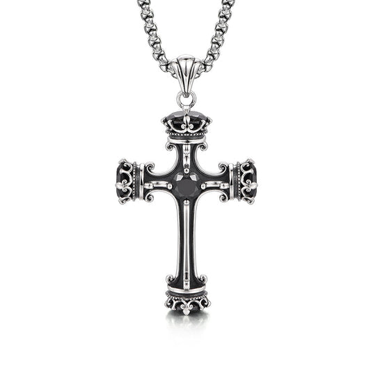 Vintage Design Sterling Silver Roman Column Zircon Cross Pendants Necklace