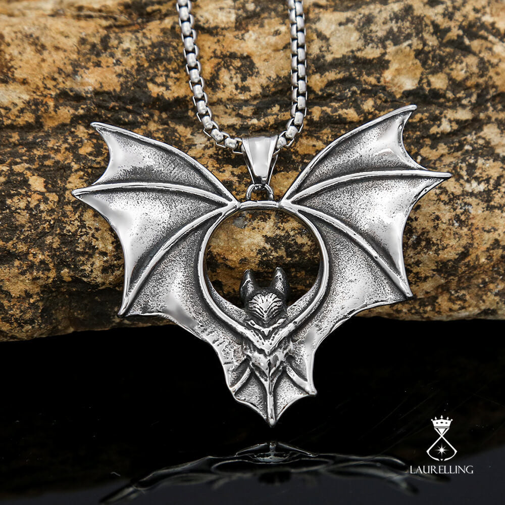 Punk Stainless Steel Vintage Bat Pendant Necklace