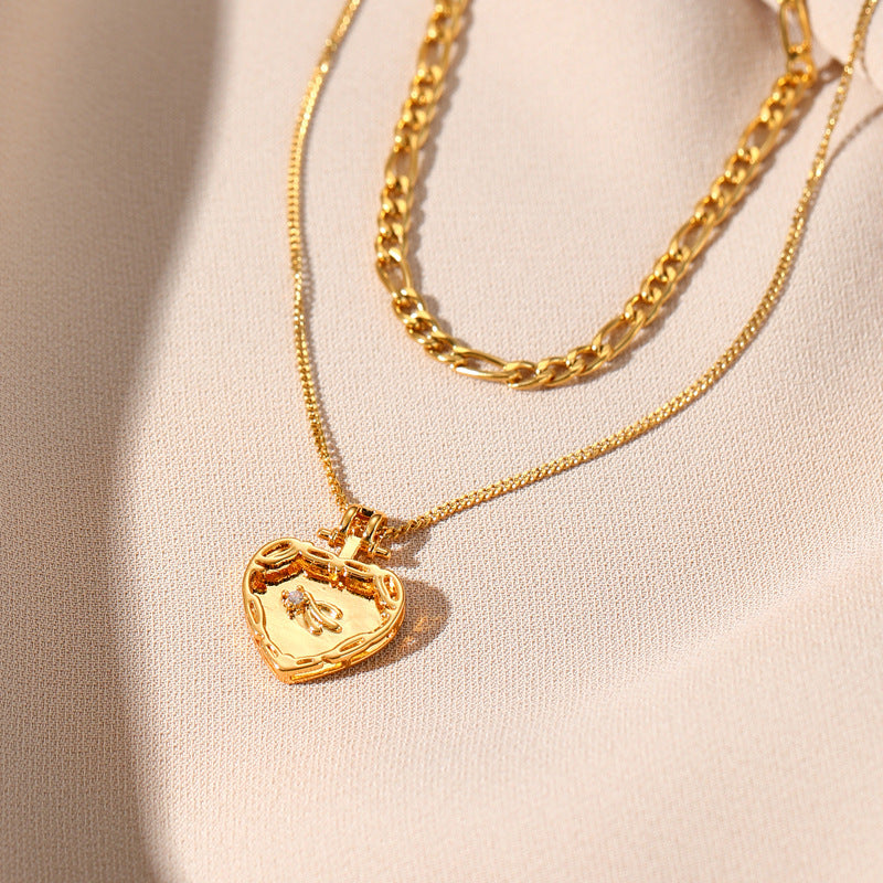 Golden Heart Shape Flower Totem Pendant Necklace