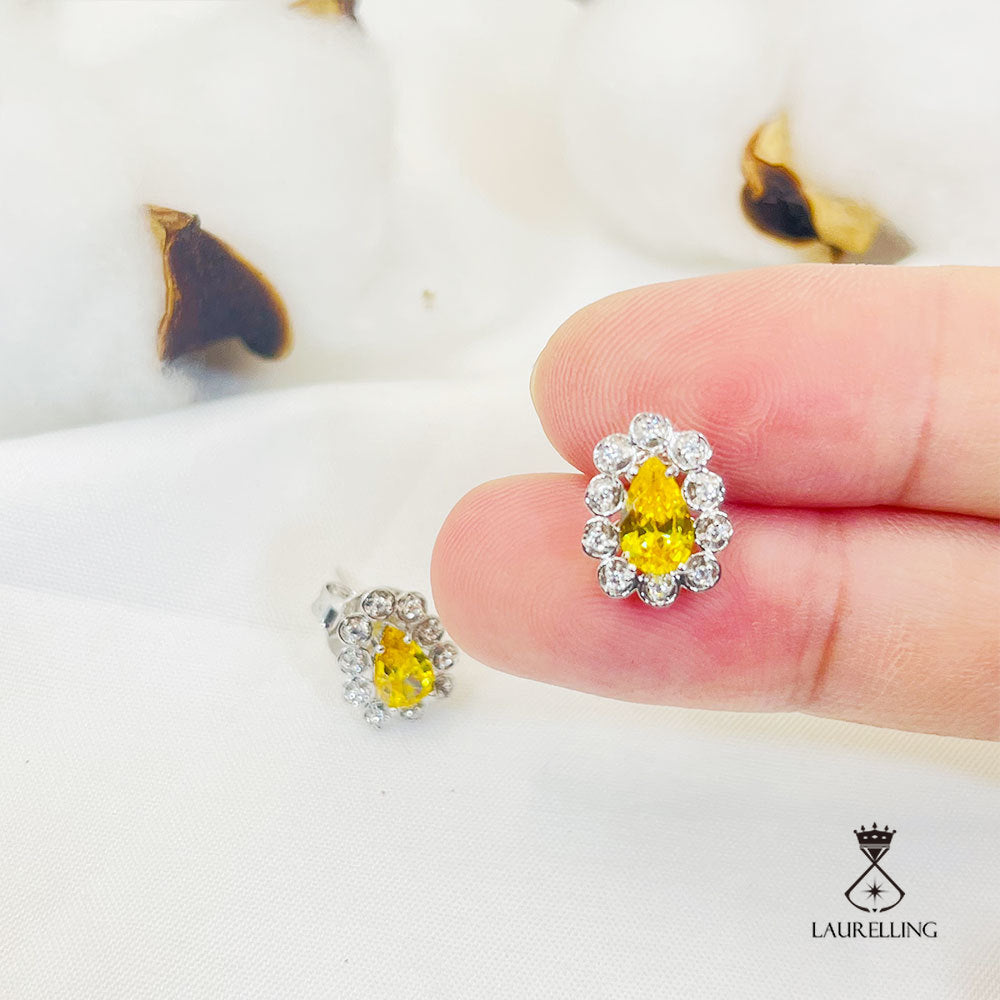 Halo Drip Yellow Stone Stud Earrings