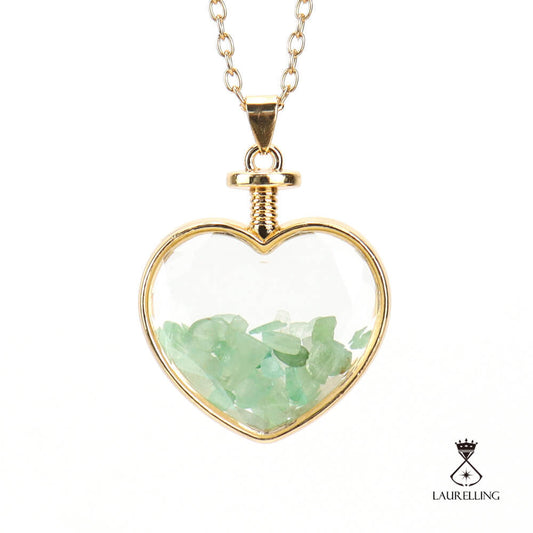 Crushed Stone Heart Glass Box Pendant Necklace