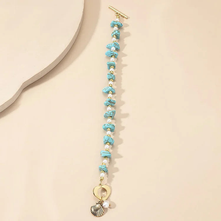 Irregular Turquoise Pearl Shell Pendant Bracelet