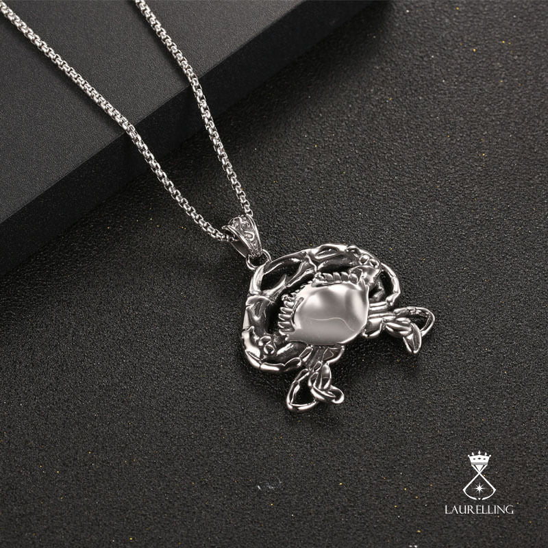 Titanium Steel Punk Cute Little Crab Pendant Necklace