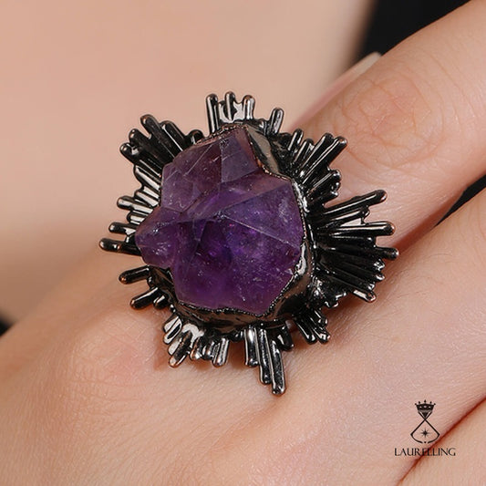 Amethyst Flower Cooper Plated Ring