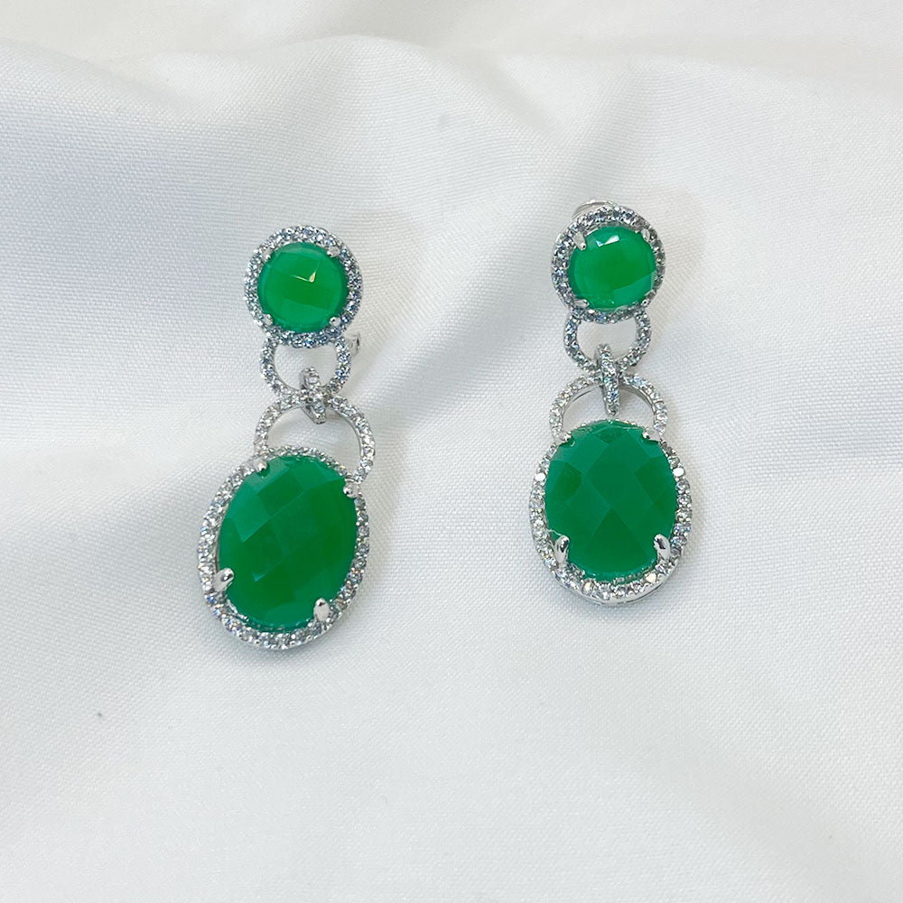 Double Green Zircon Hoop Earrings