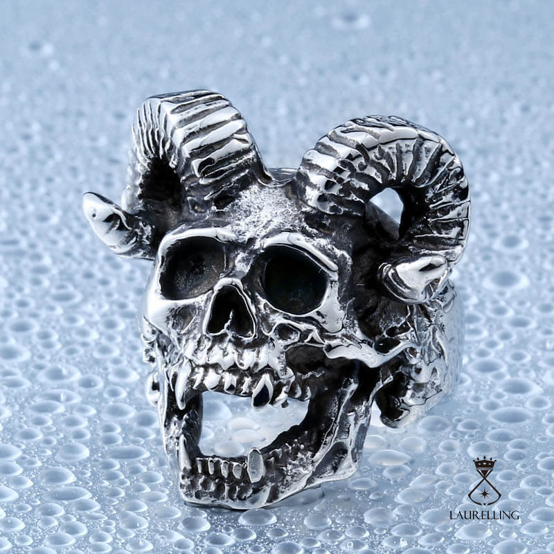 Stainless Steel Punk Satanic Sheep-head Skull Ring