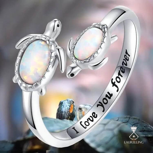 "I love you forever" Two Turtles Plated Opal Ring