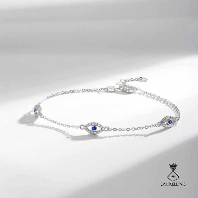 S925 Sterling Silver White Blue Zircon Devil's Eye Bracelet