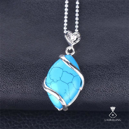 Marquise Pattern Blue Turquoise Charm Necklace Pendant