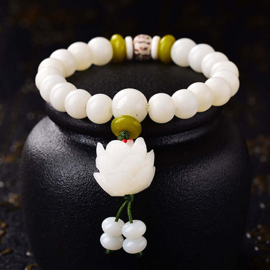 Lotus Natural White Bodhi Seed Luck Bracelet