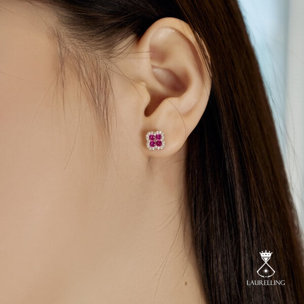 S925 Sterling Silver Leaf Flower Pink Zircon Earrings