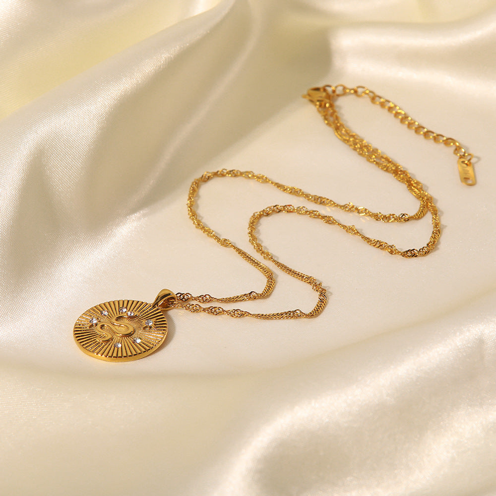 Golden Radial Texture Snake Totem Pendant Necklace