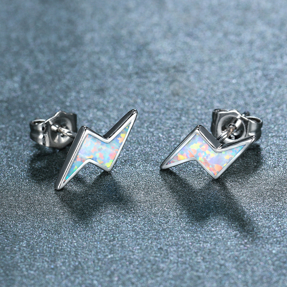 Fashion Simple Opal Lightning Stud Earrings