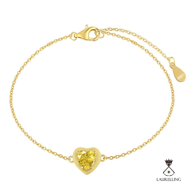 S925 Sterling Silver Drop Rubber Yellow Heart Zircon Bracelet