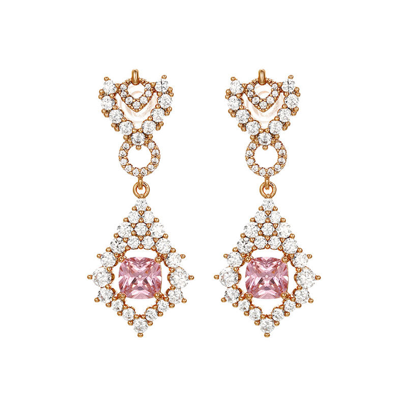 Vintage Elegant Micro Pave Zirconia Pink Stud Earrings