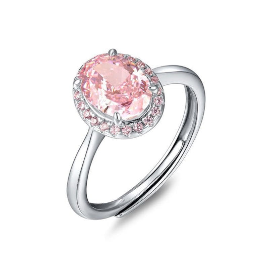 White Gold Pink Sapphire Full Stones Adjustable Halo Ring
