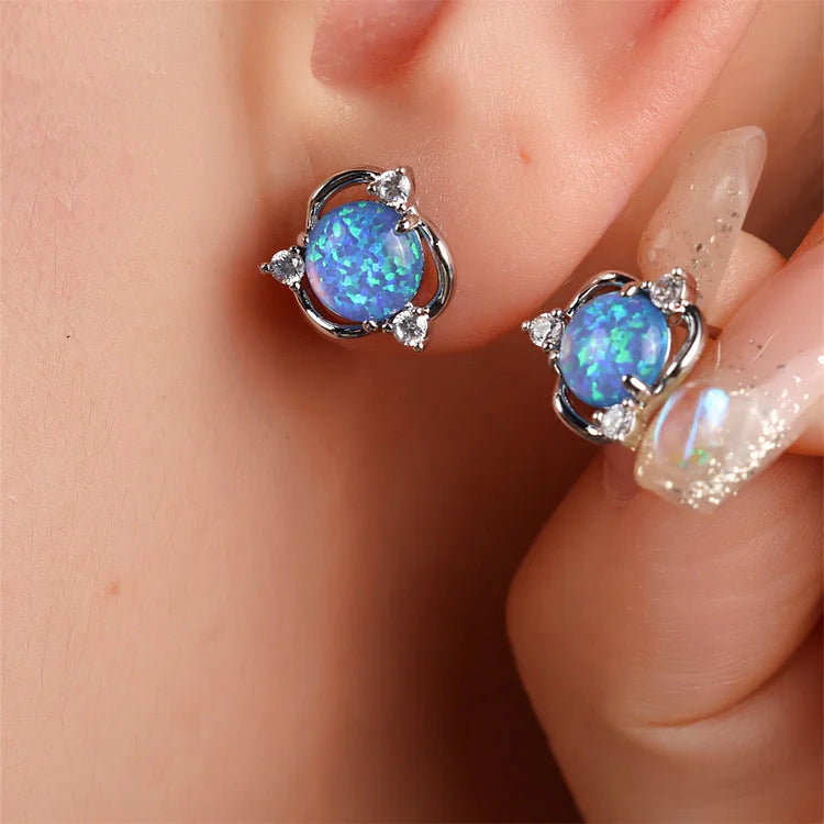 Opal Small Round White Zircon Stud Earrings