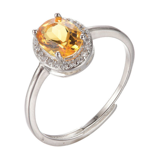 White Gold Yellow Sapphire Full Stones Adjustable Halo Ring
