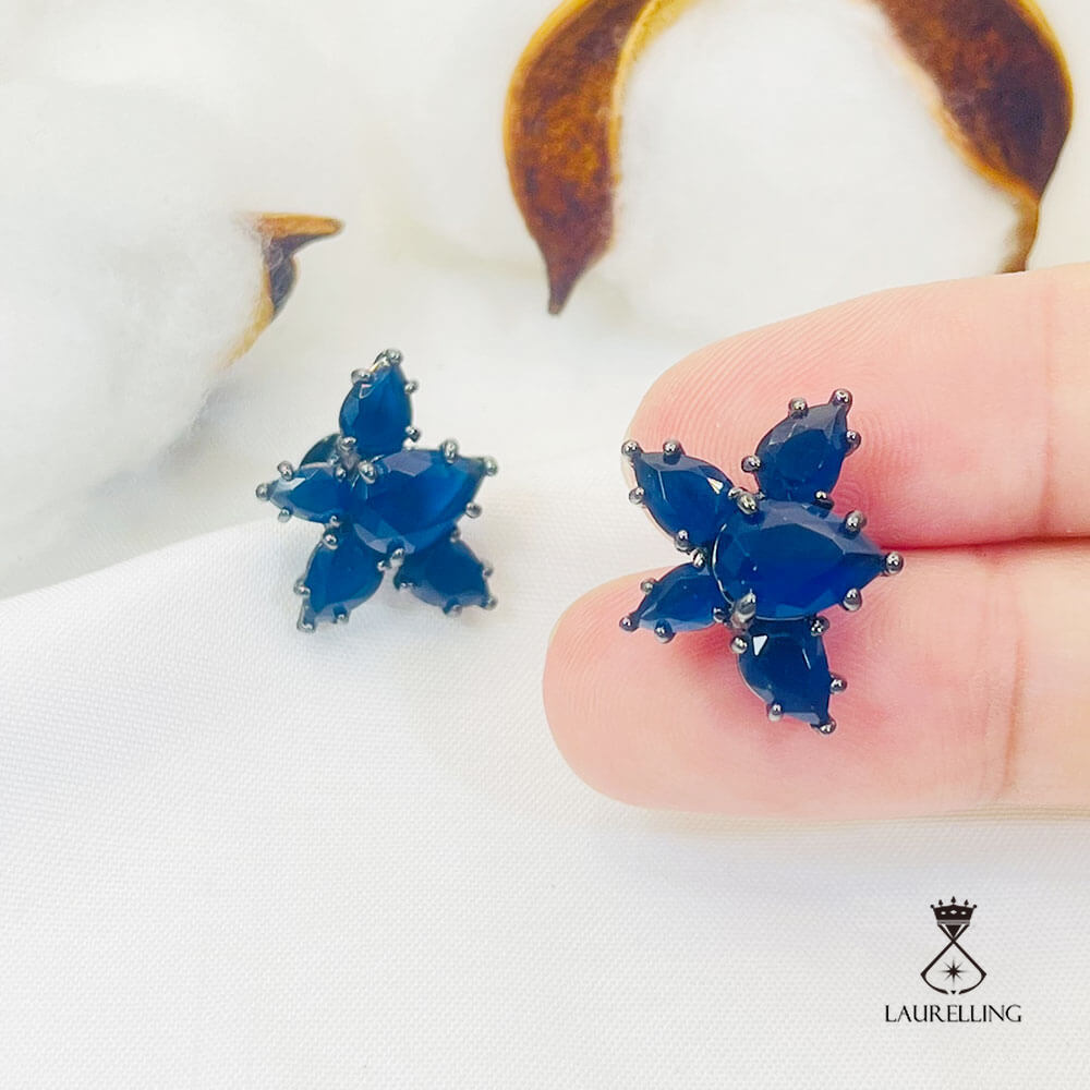 Deep Blue Drip Stone Kite Shape Stud Earrings