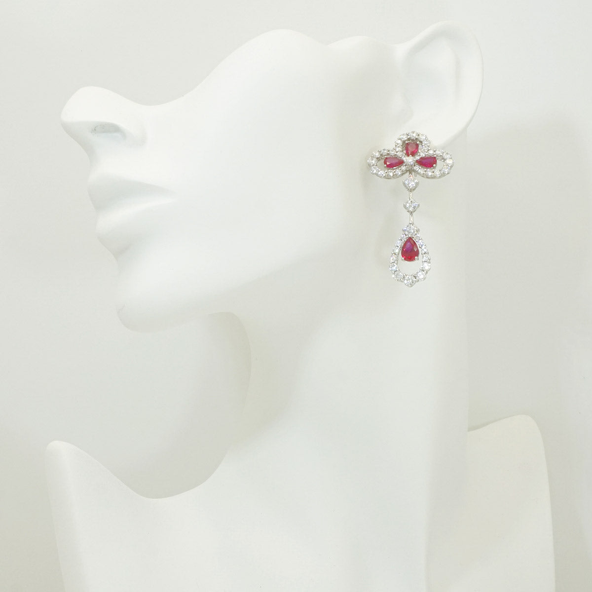 White Gold Ruby Iris Shape Hollow Drop Earrings