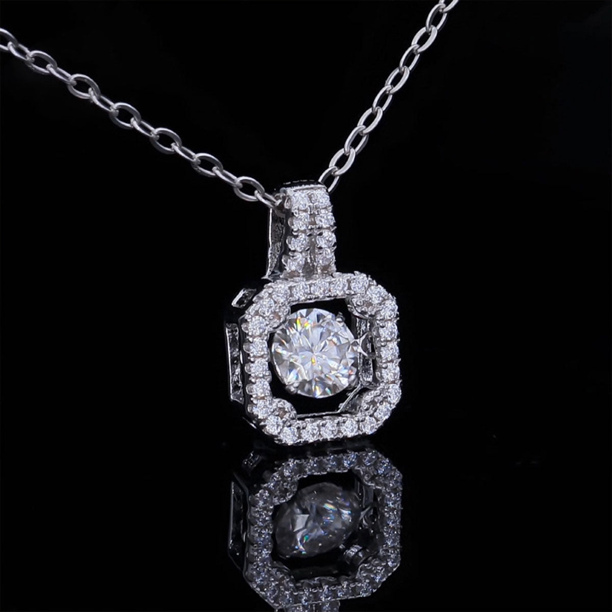 White Gold Octagon Full Stones Halo Beating Pendants Chains