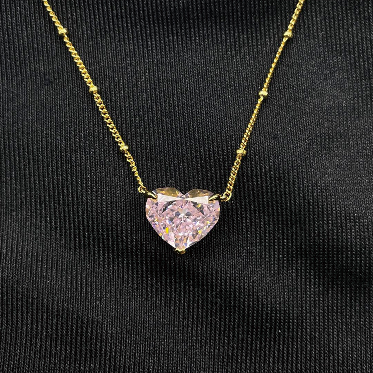 Golden Necklace with Heart Shape Pink Sapphire for Women
