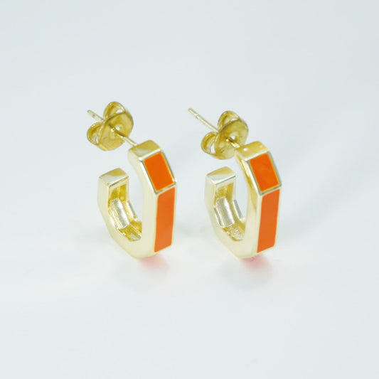 Orange J Letter Style Gold Stud Earrings for Women
