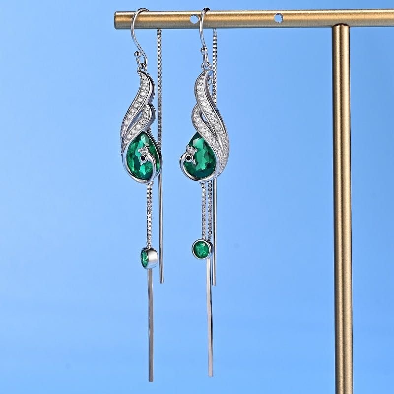 White Gold Full Stones Pear Cut Emerald Gem Dangle Earrings