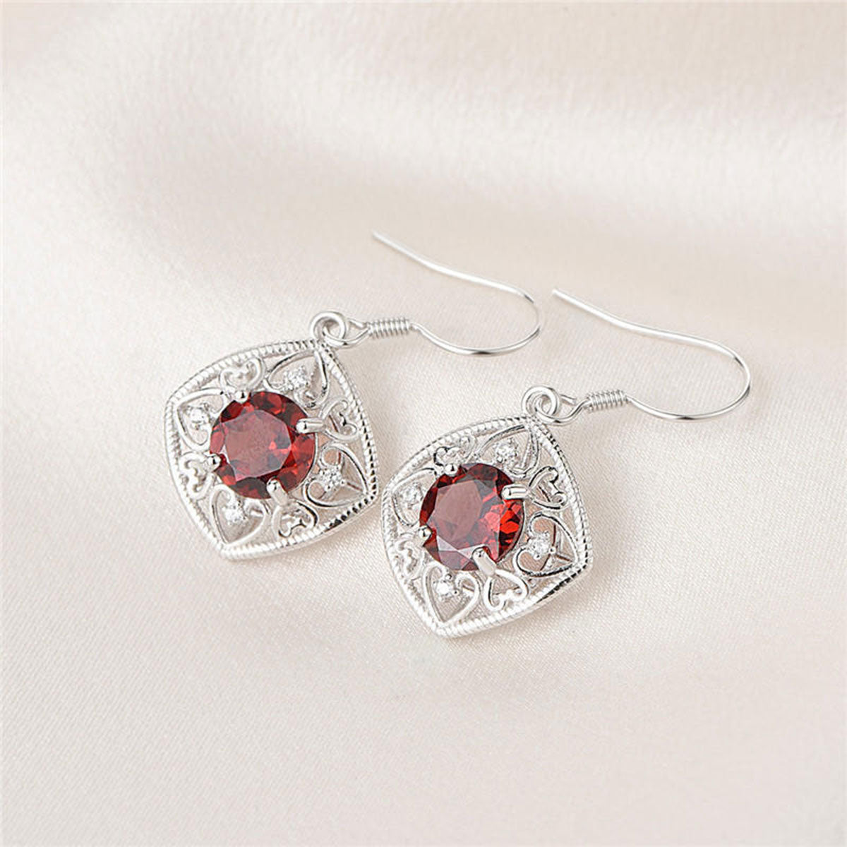Square Hollow Color Sapphire Dangle Earrings