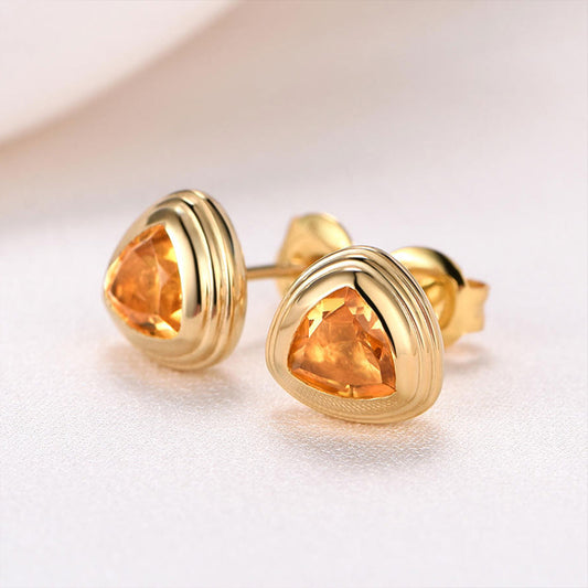 Gold Triangle Yellow Sapphire Stud Earrings