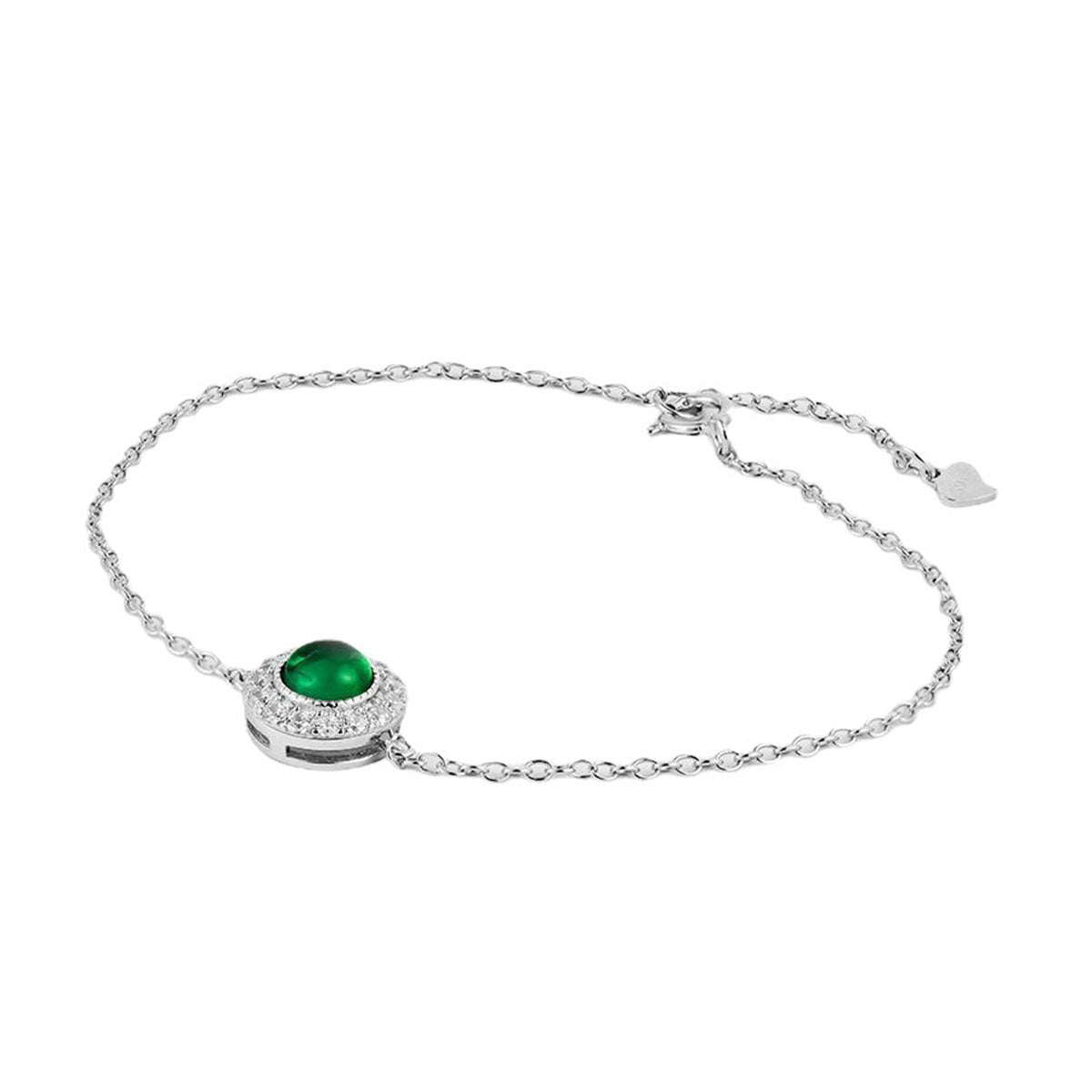 White Gold Full Stones Round Cut Emerald Gem Adjustable Bracelet