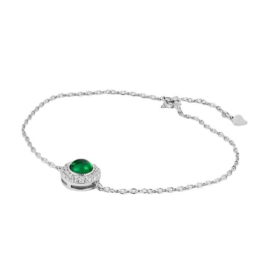 White Gold Full Stones Round Cut Emerald Gem Adjustable Bracelet