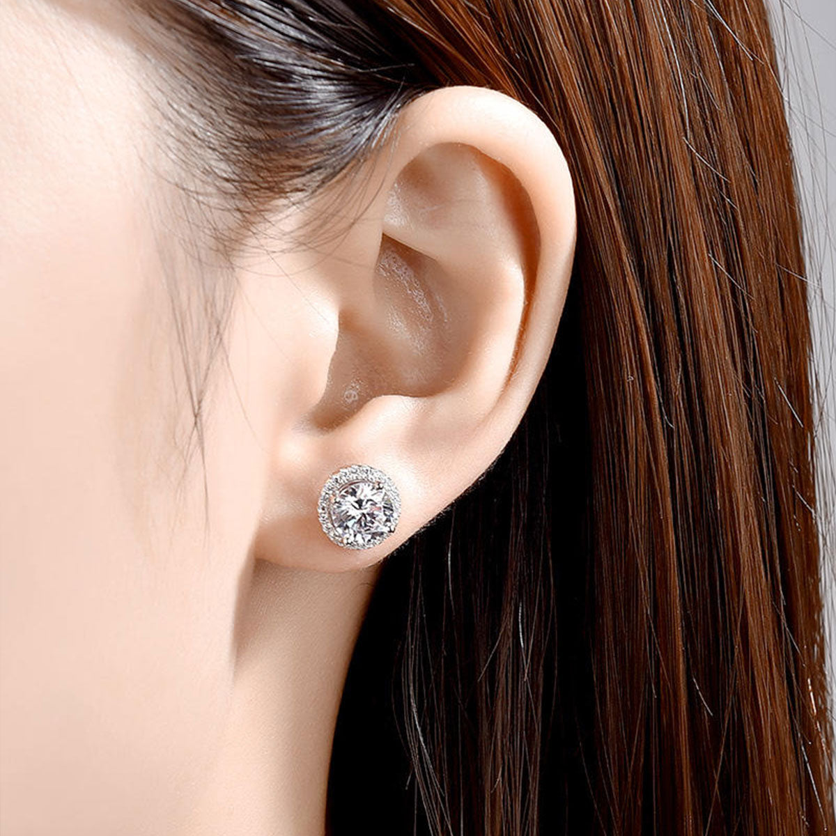 White Gold Classic Full Stones Circle Stud Earrings