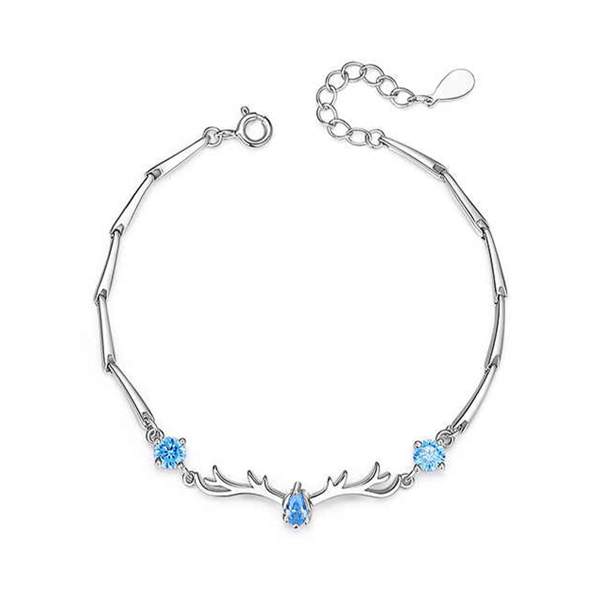 Sterling Silver Aquamarine Gem Elk Shape KIARA Bracelet for Christmas