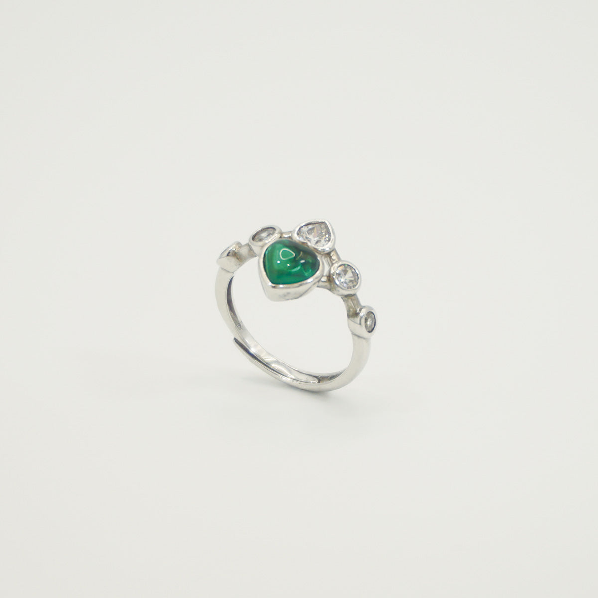 White Gold 2 Heart Crown Shape with Emerald Gem Band Ring for Women