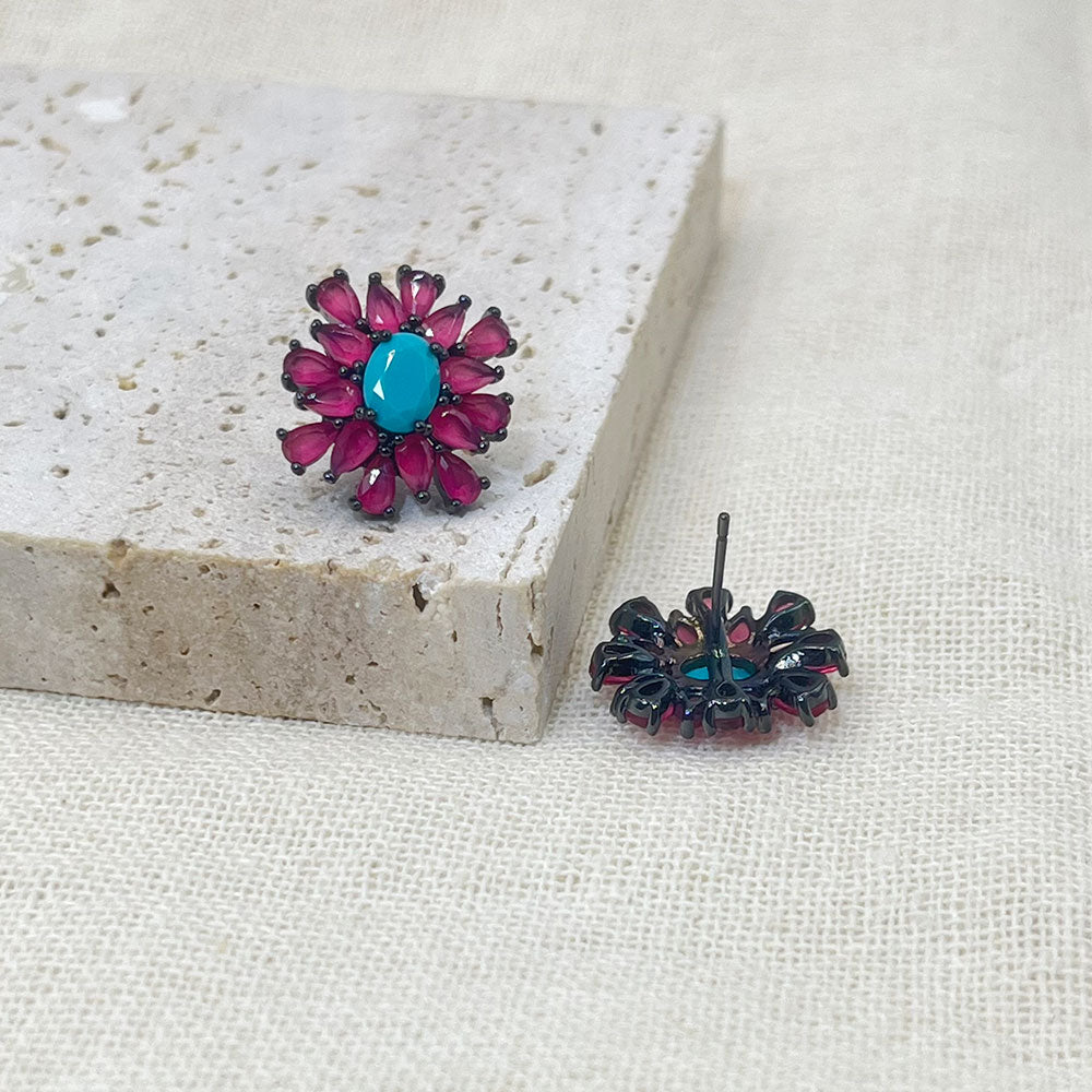 Black & Red Snowflake Inlaid Turquoise Stud Earrings