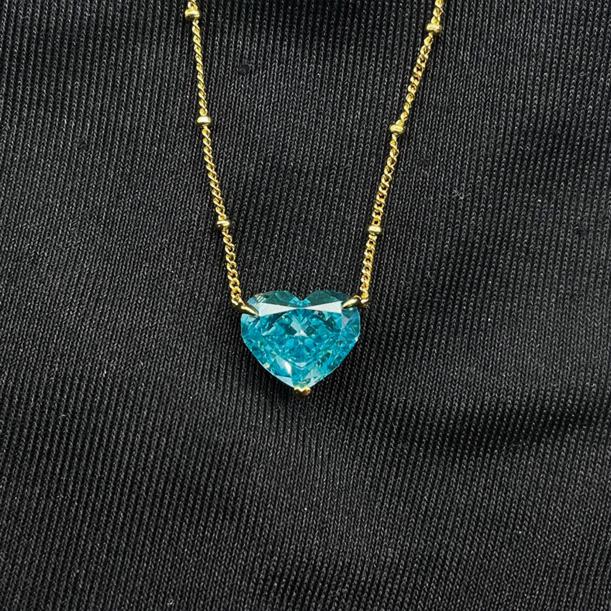 Golden Necklace with Heart Aquamarine for Women