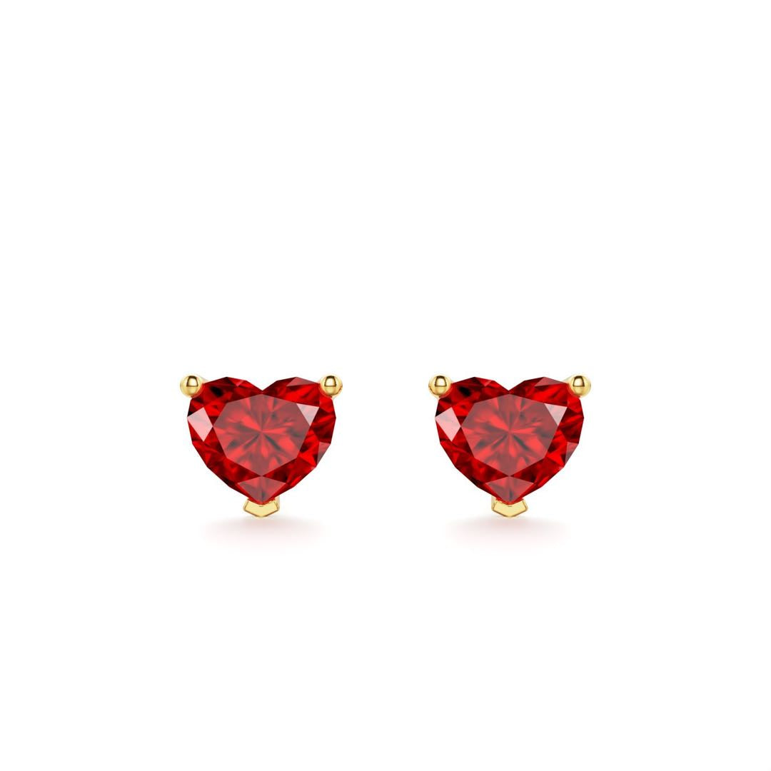 Gold Prong Setting Heart Shape Ruby Stones Stud Earrings