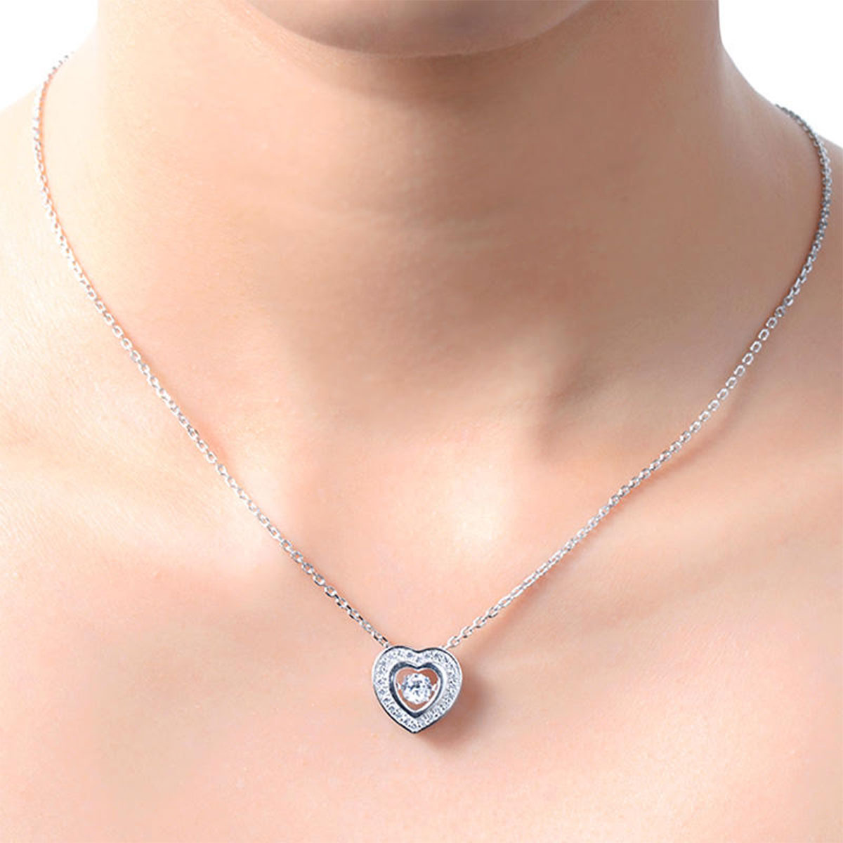 White Gold Hollow Heart Shape Beating Pendants Chains