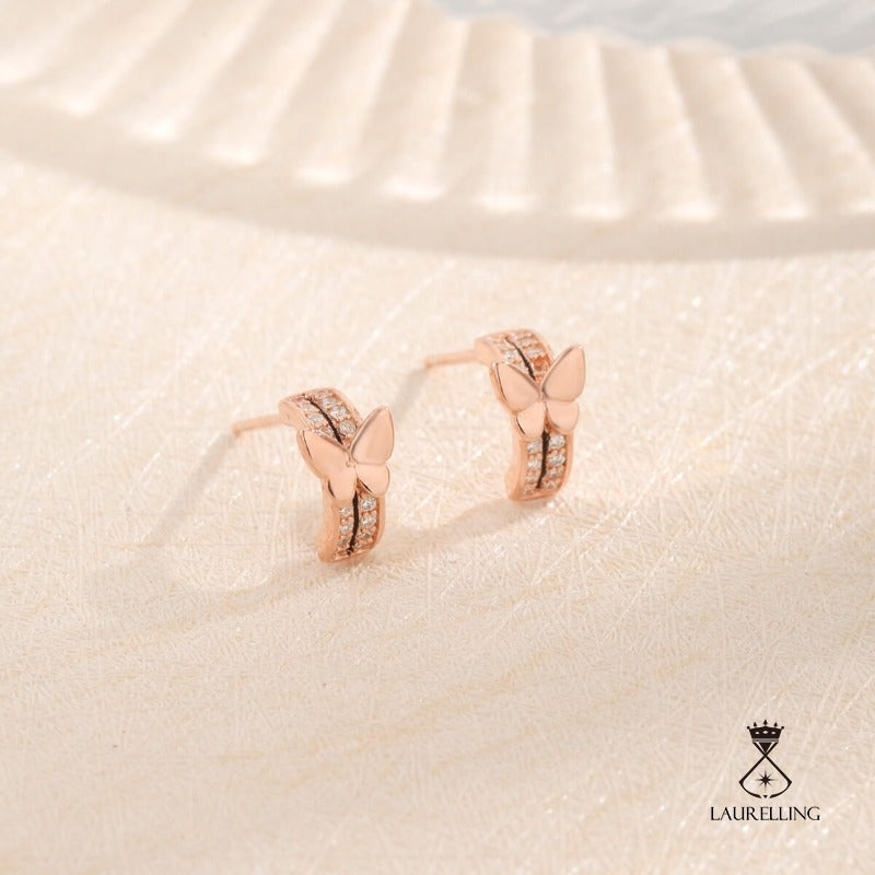 Rose Gold White Zircon Butterfly Stud Earrings