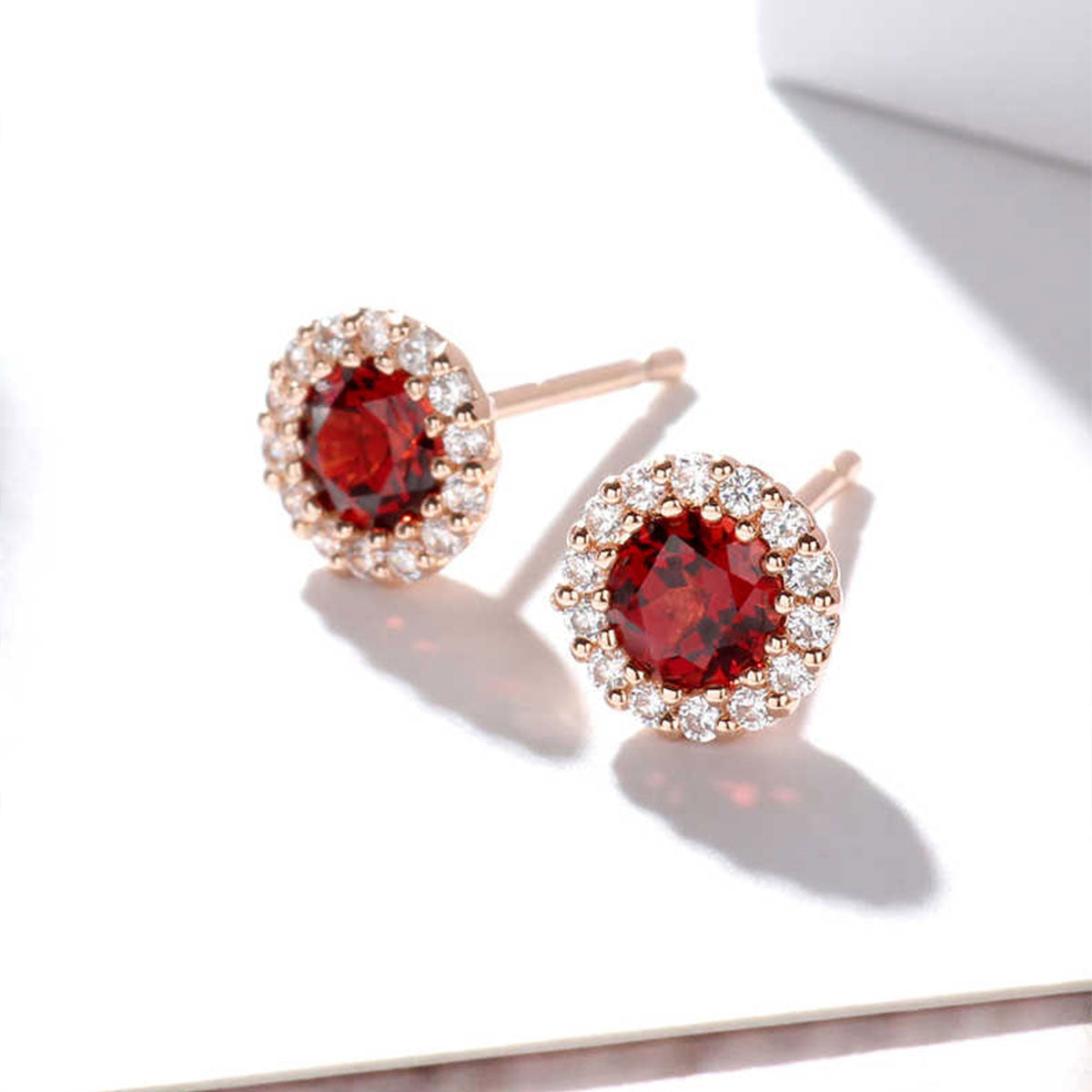 Rose Gold Ruby Gem Full Stones Circle Stud Earrings