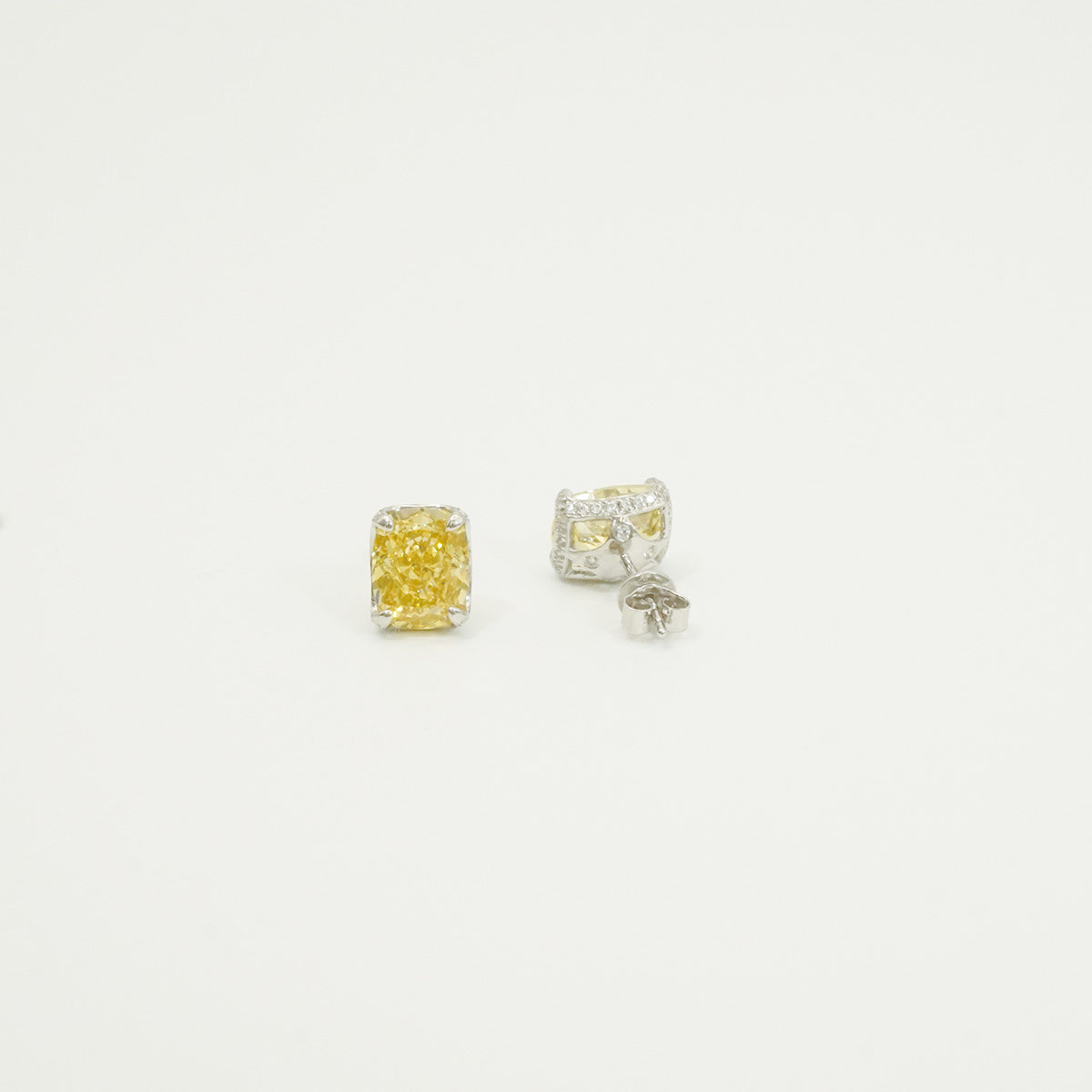 White Gold Square Yellow Sapphire Stud Earrings